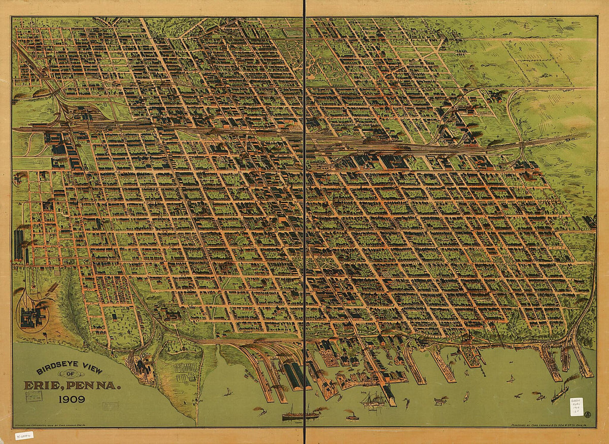 Birdseye View of Erie, Penna. 1909 by Relic Map Company