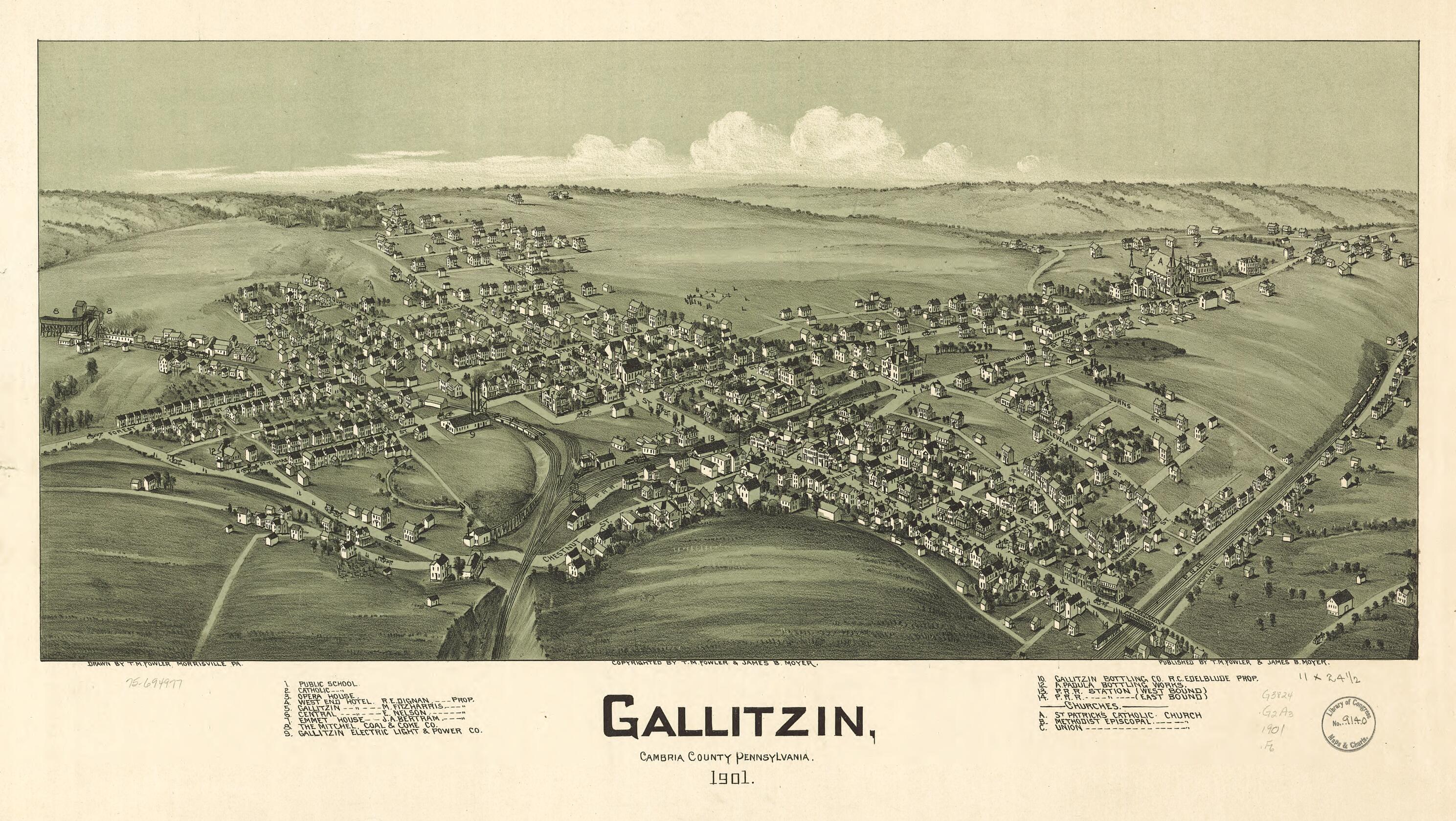 This old map of Gallitzin, Cambria County, Pennsylvania from 1901 was created by T. M. (Thaddeus Mortimer) Fowler, James B. Moyer in 1901