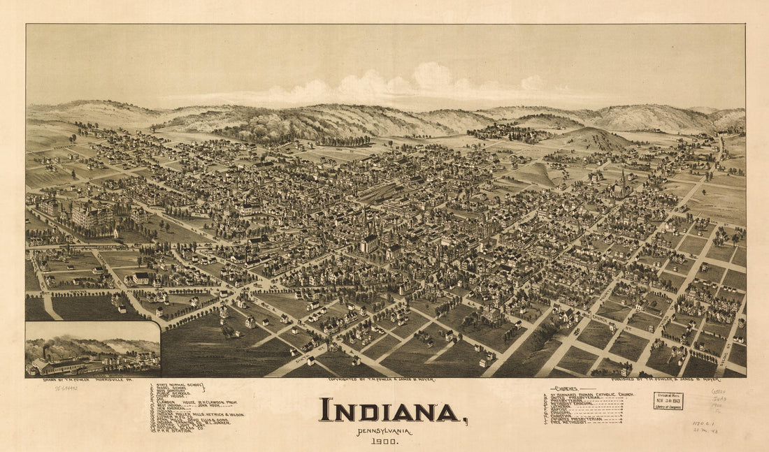 This old map of Indiana, Pennsylvania, from 1900 was created by T. M. (Thaddeus Mortimer) Fowler, James B. Moyer in 1900