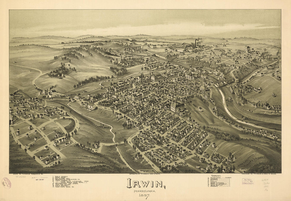 This old map of Irwin, Pennsylvania from 1897 was created by T. M. (Thaddeus Mortimer) Fowler, James B. Moyer in 1897