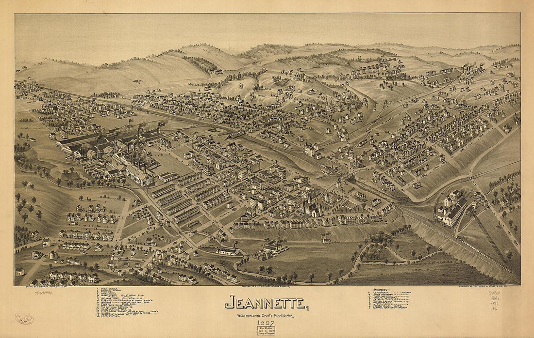 This old map of Jeannette, Westmoreland County, Pennsylvania, from 1897 was created by T. M. (Thaddeus Mortimer) Fowler, James B. Moyer in 1897