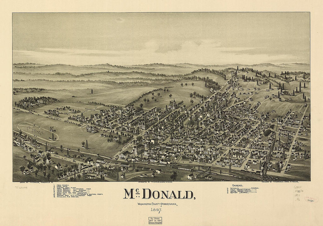 This old map of McDonald, Washington County, Pennsylvania from 1897 was created by T. M. (Thaddeus Mortimer) Fowler, James B. Moyer in 1897