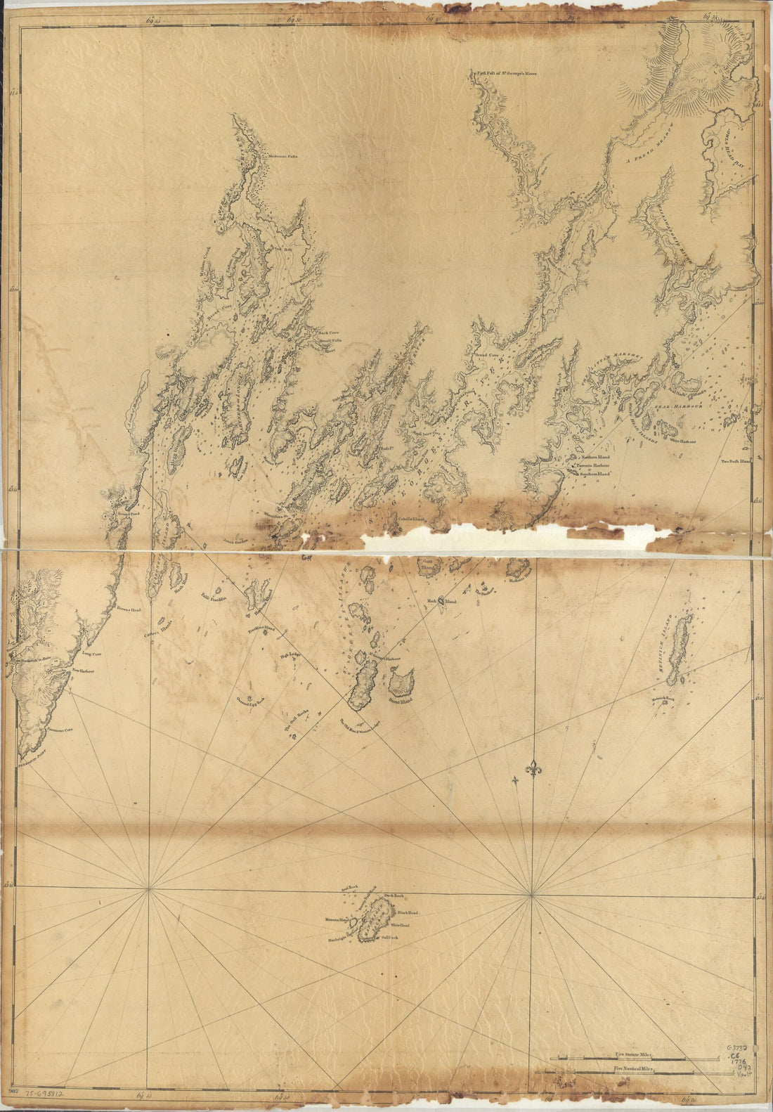This old map of Coast of Maine from Rockland Harbor to Pemaquid Point from 1776 was created by Joseph F. W. (Joseph Frederick Wallet) Des Barres in 1776