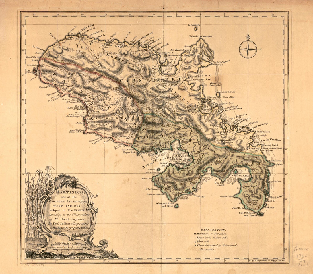 This old map of Martinico, One of the Caribbee Islands, In the West Indies; Subject to the French from 1760 was created by Jean Pierre Louis Laurent Höuel, Thomas Jefferys in 1760