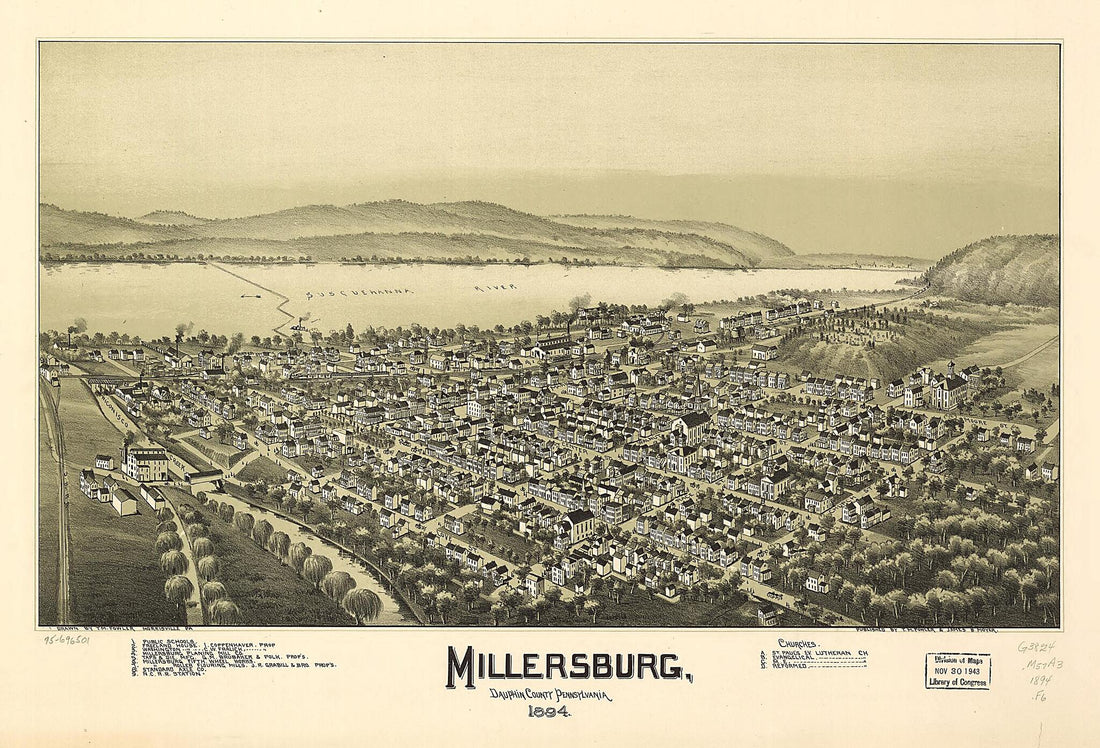 This old map of Millersburg, Dauphin County, Pennsylvania from 1894 was created by T. M. (Thaddeus Mortimer) Fowler, James B. Moyer in 1894