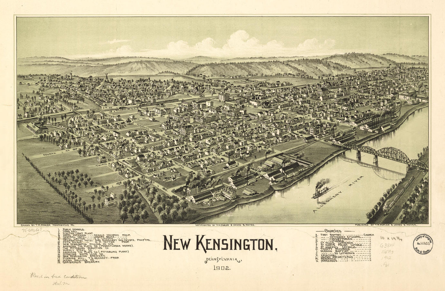 This old map of New Kensington, Pennsylvania, from 1902 was created by T. M. (Thaddeus Mortimer) Fowler, James B. Moyer in 1902