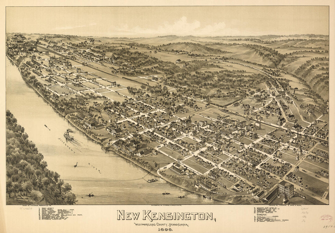 This old map of New Kensington, Westmoreland County, Pennsylvania, from 1896 was created by T. M. (Thaddeus Mortimer) Fowler, James B. Moyer in 1896