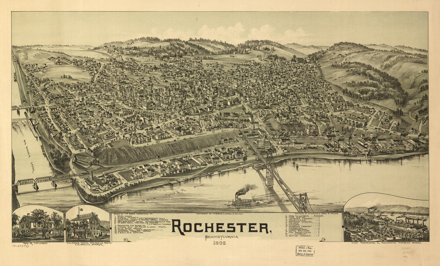 This old map of Rochester, Pennsylvania from 1900 was created by T. M. (Thaddeus Mortimer) Fowler, James B. Moyer in 1900