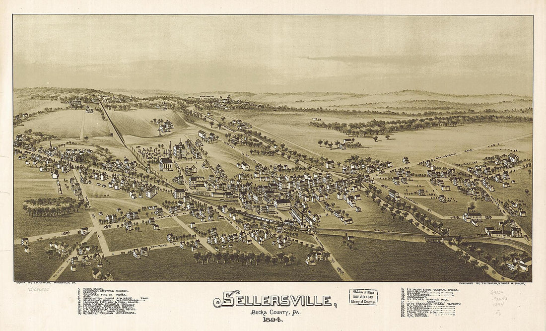 This old map of Sellersville, Bucks County, Pennsylvania from 1894 was created by T. M. (Thaddeus Mortimer) Fowler, James B. Moyer in 1894