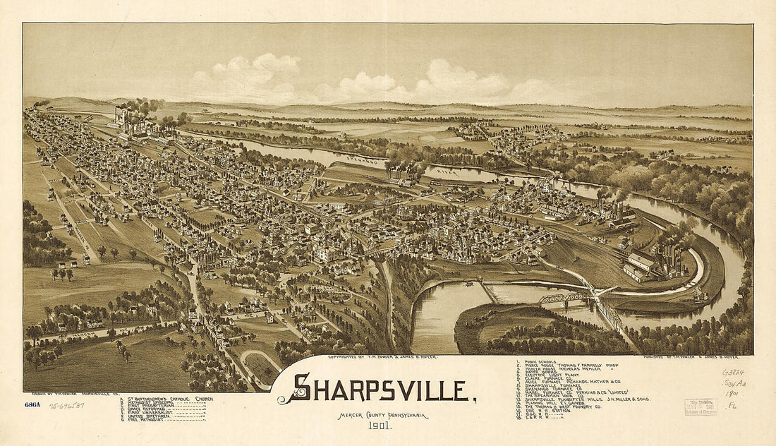 This old map of Sharpsville, Mercer County, Pennsylvania from 1901 was created by T. M. (Thaddeus Mortimer) Fowler, James B. Moyer in 1901