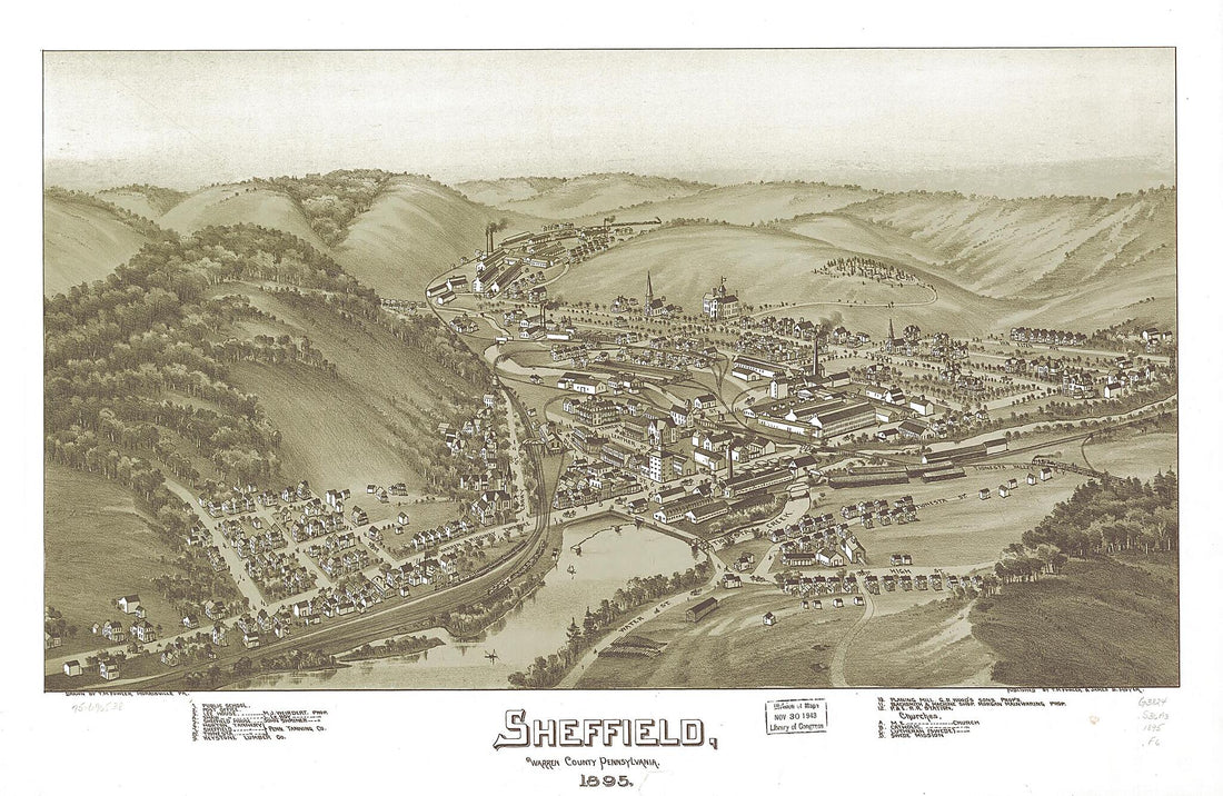 This old map of Sheffield, Warren County, Pennsylvania, from 1895 was created by T. M. (Thaddeus Mortimer) Fowler, James B. Moyer in 1895