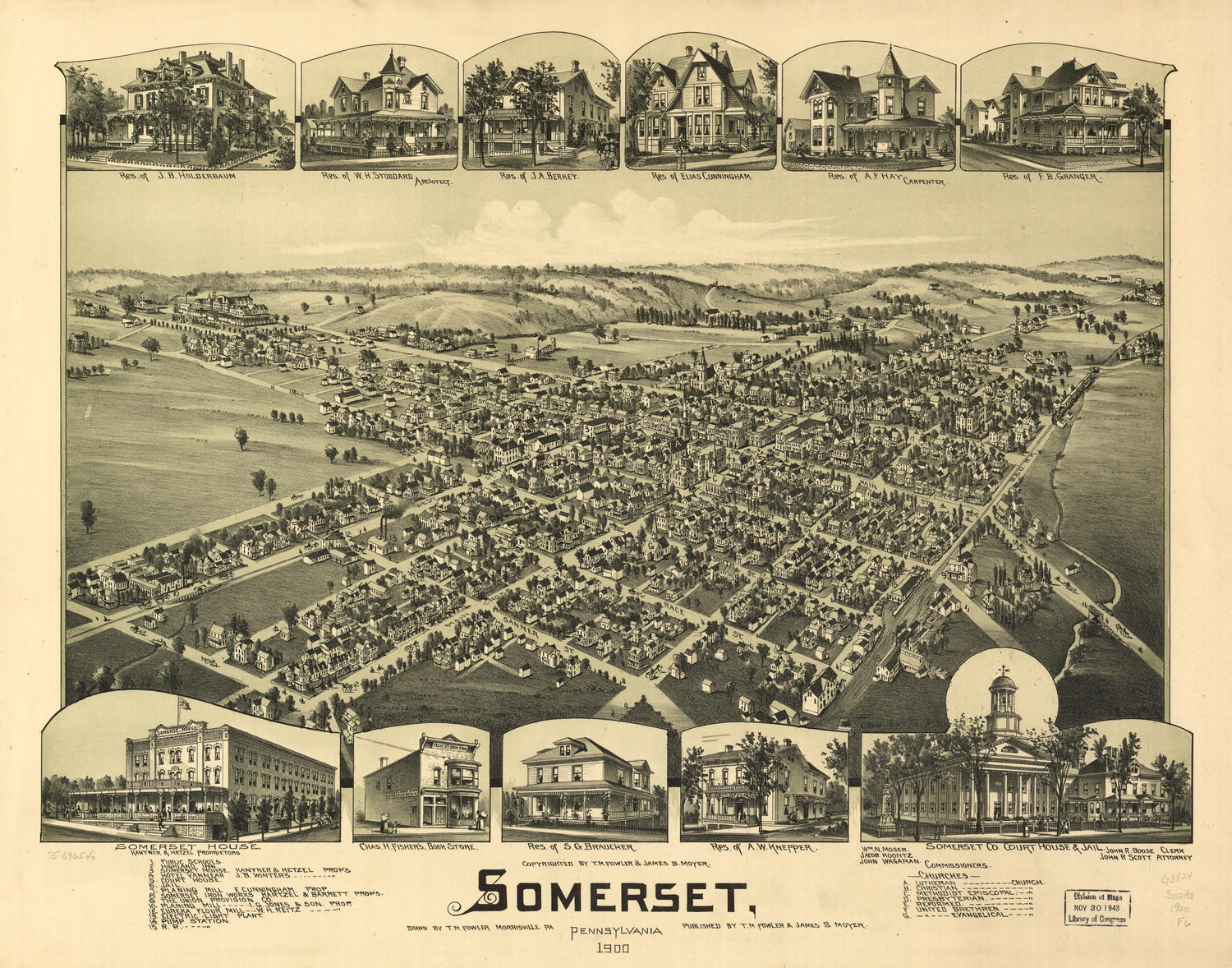 This old map of Somerset, Pennsylvania from 1900 was created by T. M. (Thaddeus Mortimer) Fowler, James B. Moyer in 1900