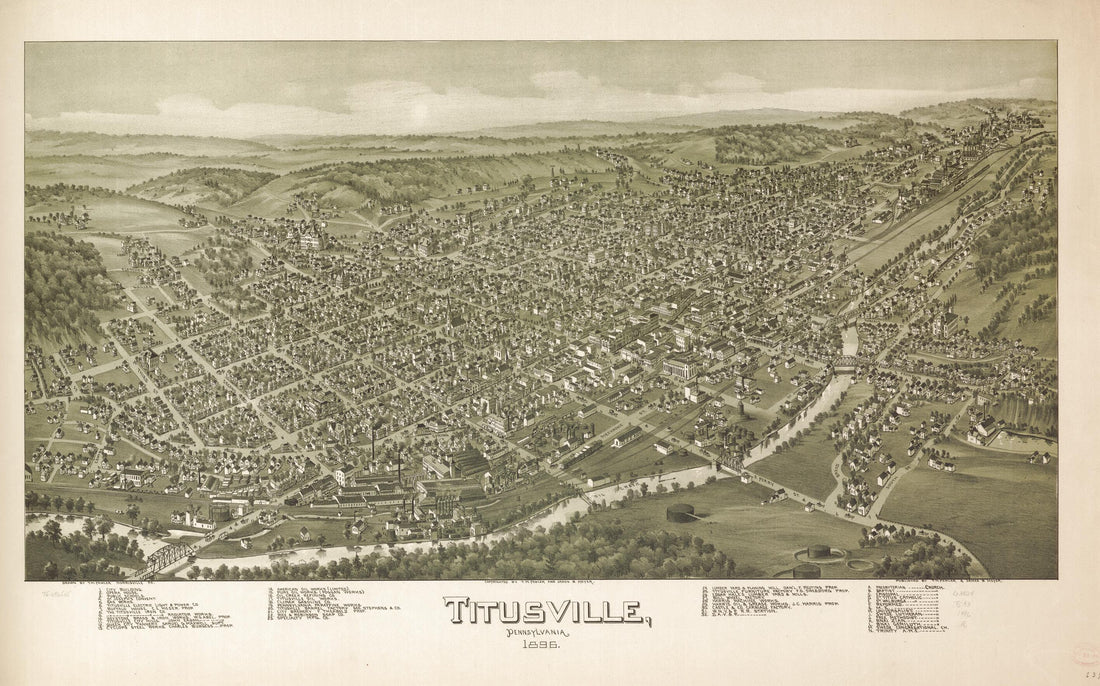 This old map of Titusville, Pennsylvania from 1896 was created by T. M. (Thaddeus Mortimer) Fowler, James B. Moyer in 1896