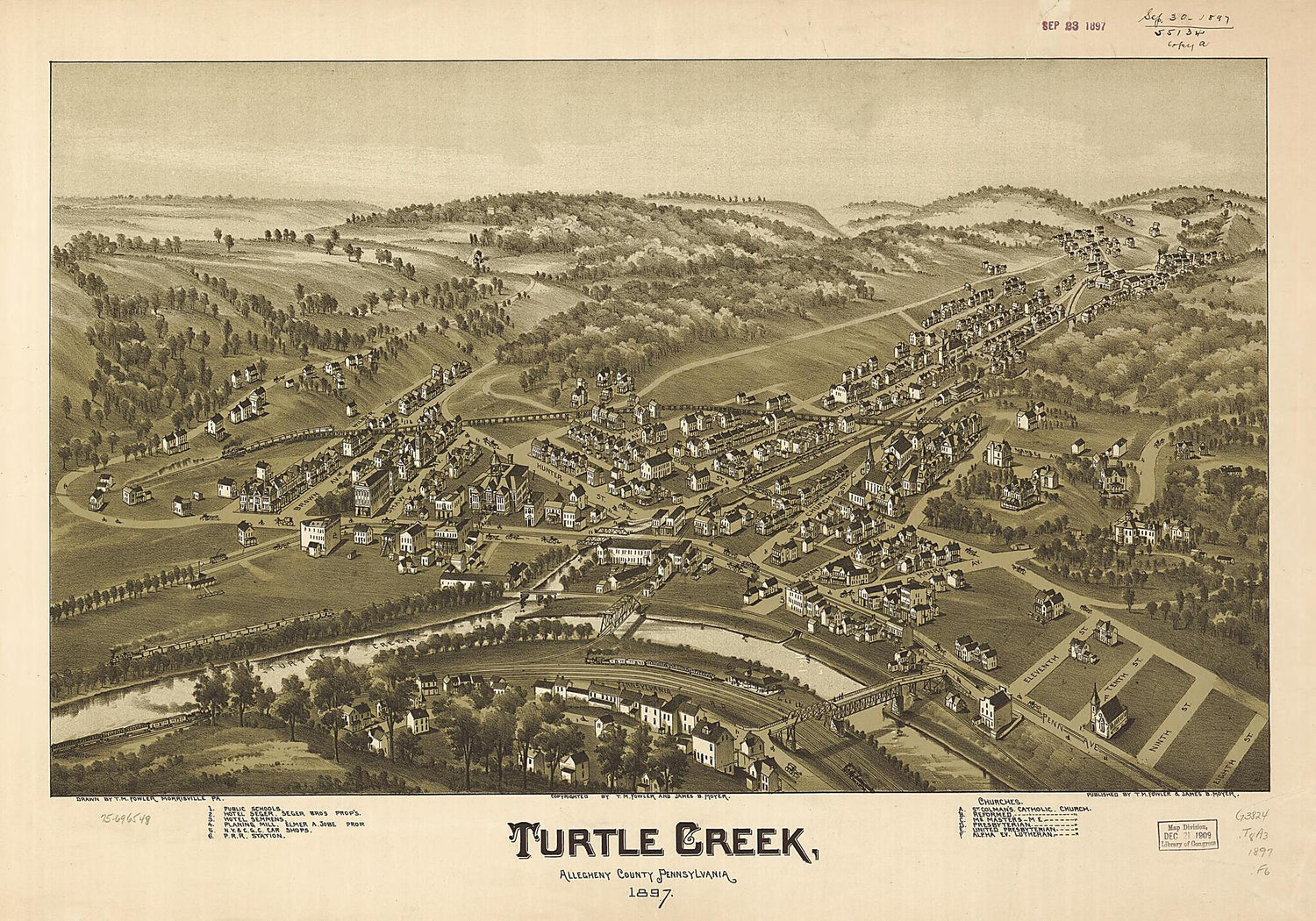 This old map of Turtle Creek, Allegheny County, Pennsylvania from 1897 was created by T. M. (Thaddeus Mortimer) Fowler, James B. Moyer in 1897