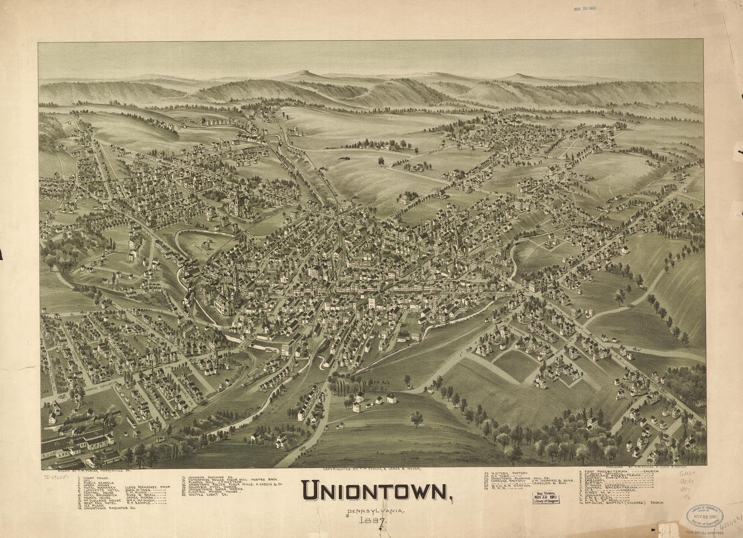 This old map of Uniontown, Pennsylvania, from 1897 was created by T. M. (Thaddeus Mortimer) Fowler, James B. Moyer in 1897