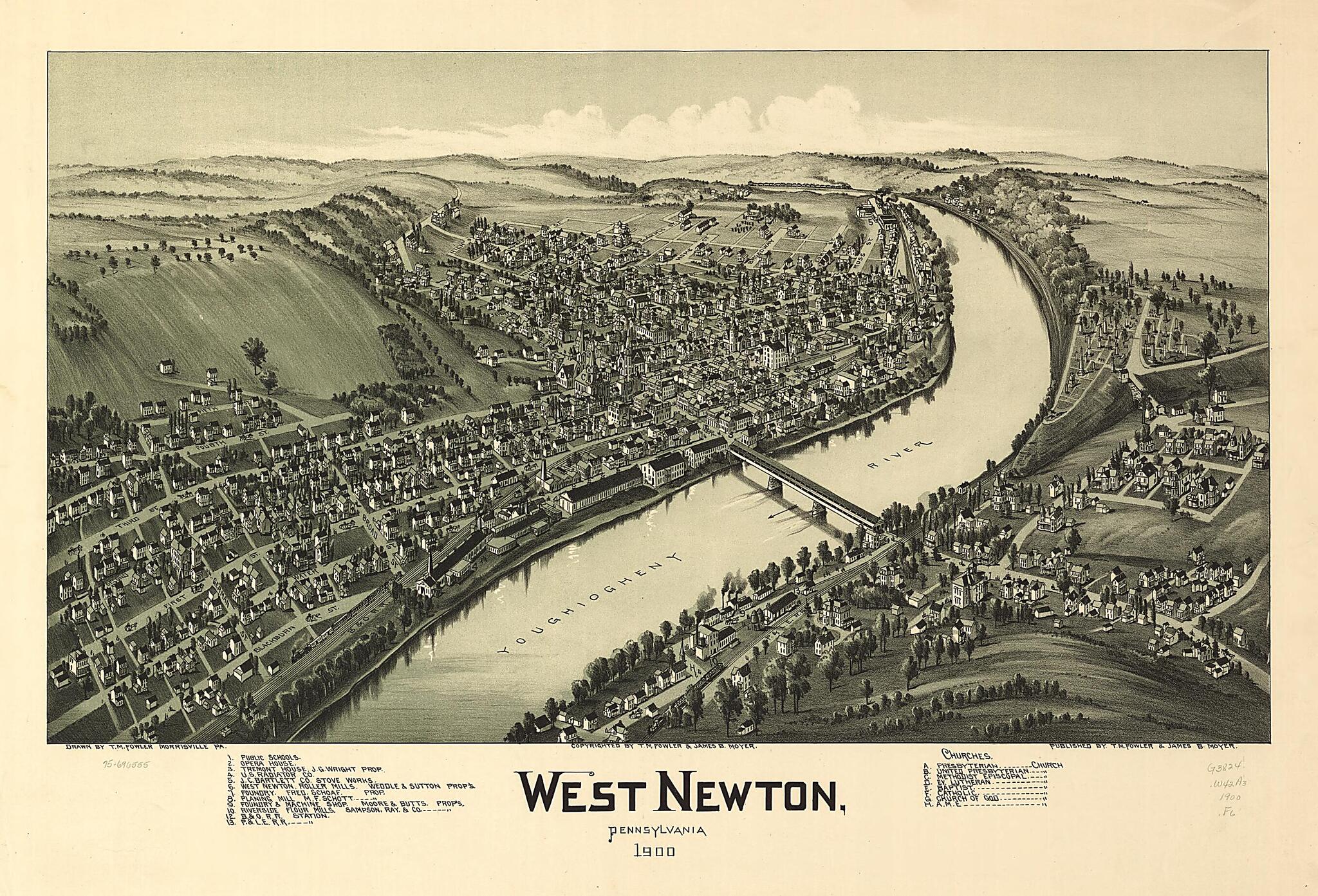 This old map of West Newton, Pennsylvania from 1900 was created by T. M. (Thaddeus Mortimer) Fowler, James B. Moyer in 1900