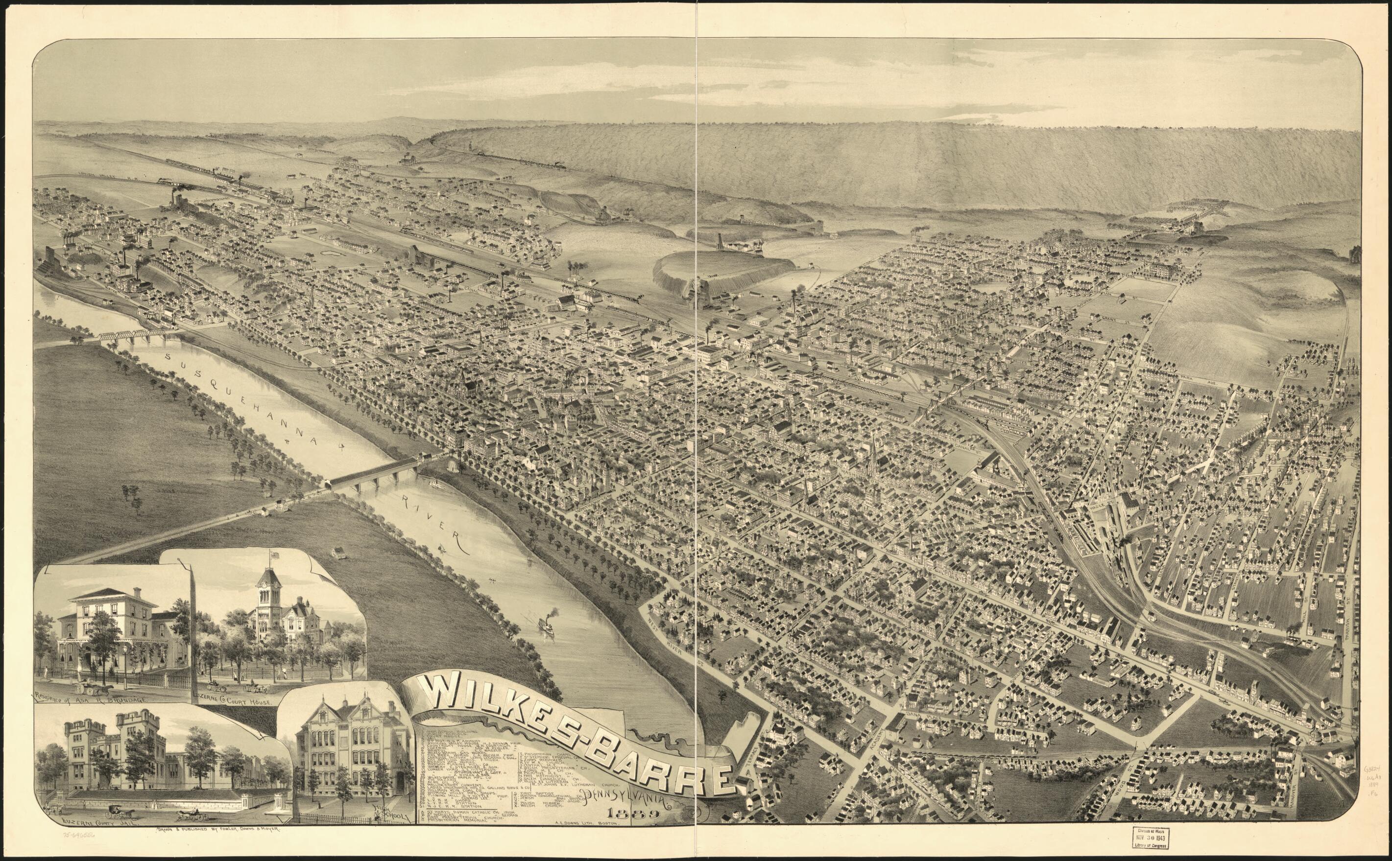 This old map of Barre, Pennsylvania from 1889 was created by A. E. (Albert E) Downs, Downs &amp; Moyer Fowler in 1889