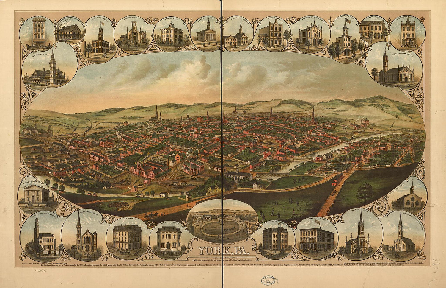 This old map of York, Pennsylvania from 1879 was created by  A. Hoen &amp; Co, Davoust Kern in 1879