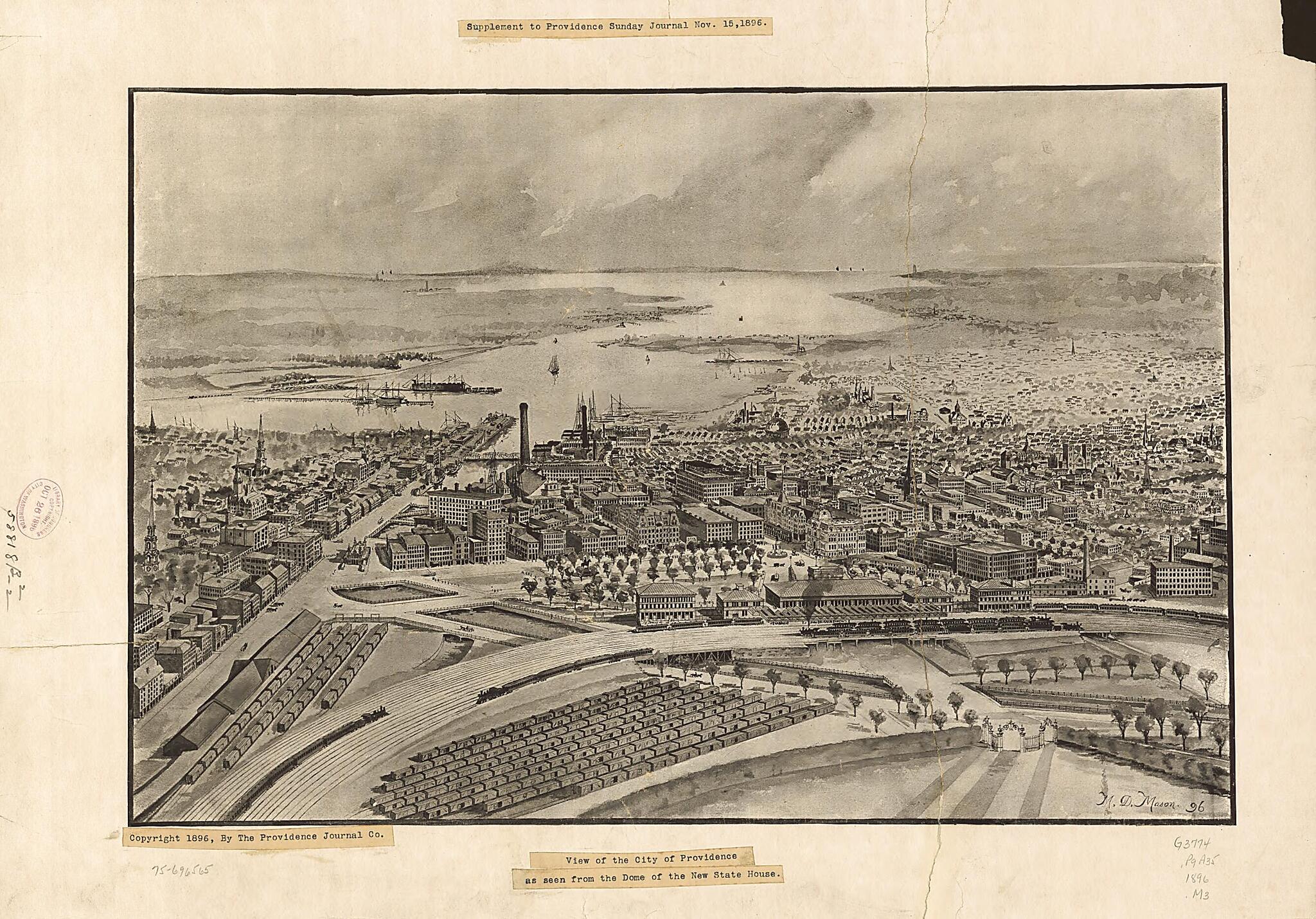 This old map of View of the City of Providence As Seen from the Dome of the New State House from 1896 was created by May D. Mason,  Providence Journal Company in 1896