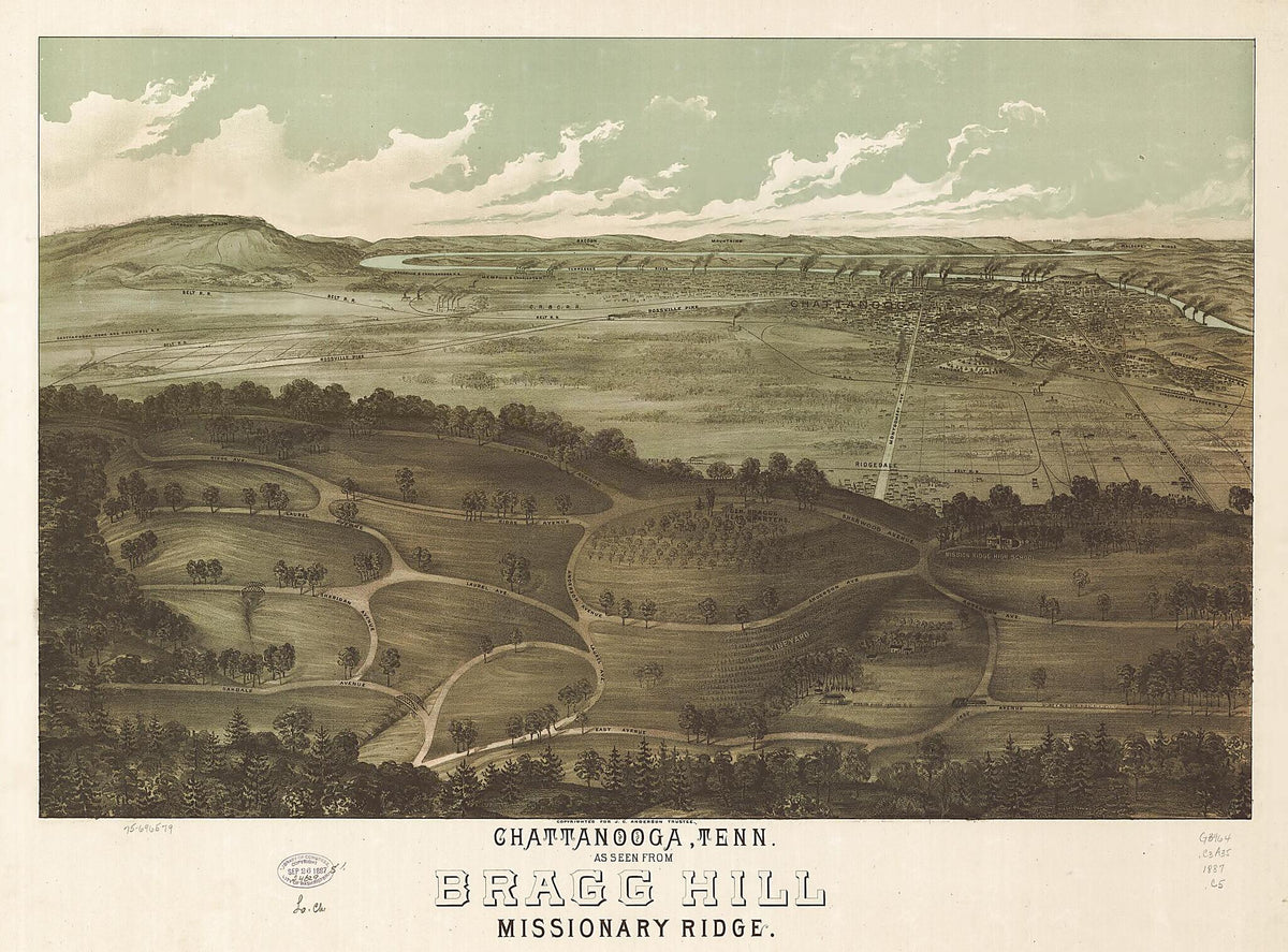 Chattanooga, Tennessee As Seen from Bragg Hill, Missionary Ridge 1887 by Relic Map Company