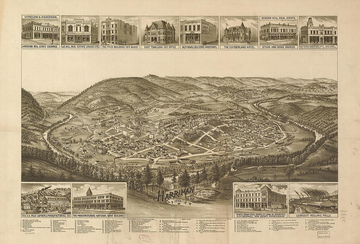 Harriman, Tennessee 1892 by Relic Map Company