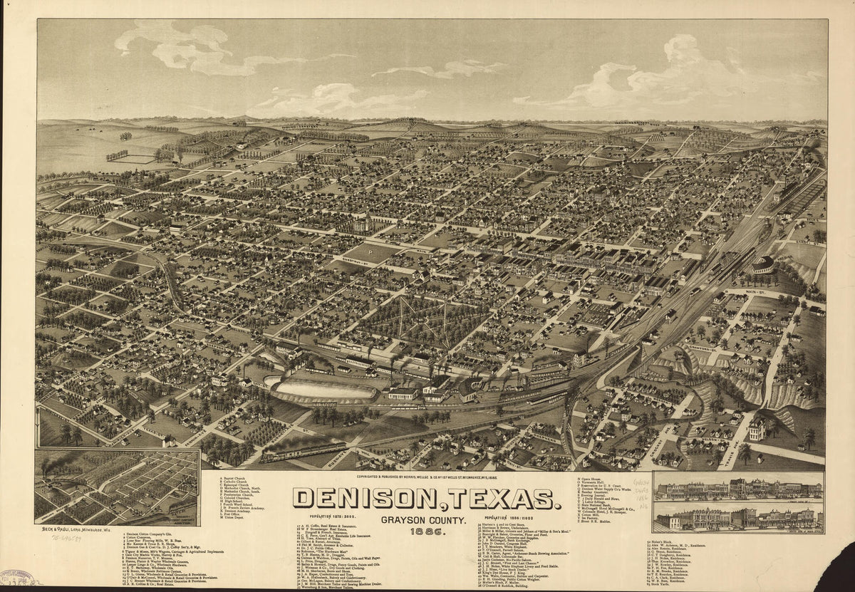 Denison, Texas, Grayson County 1886 by Relic Map Company