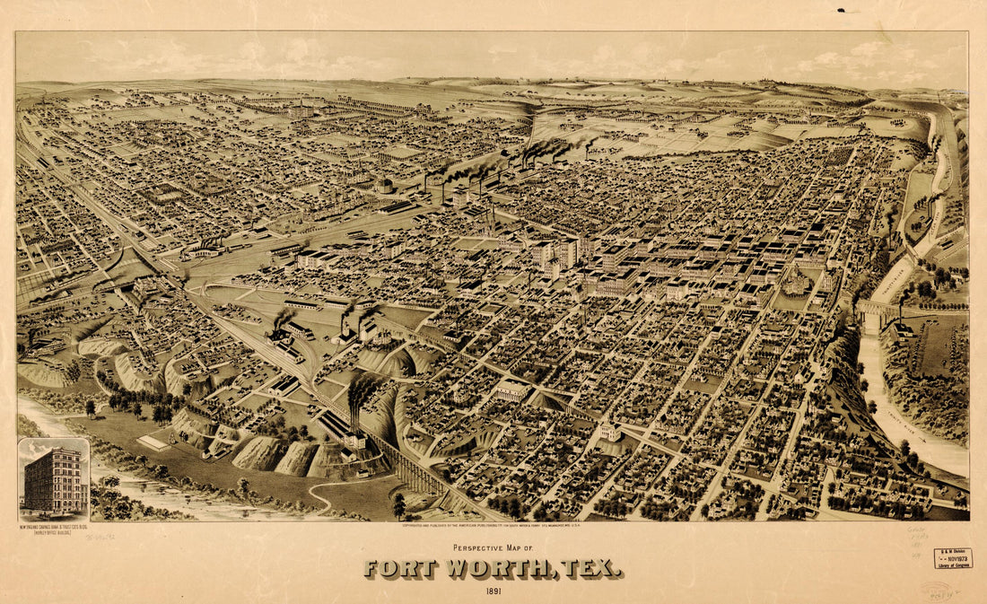 This old map of Perspective Map of Fort Worth, Texas from 1891 was created by Wis.) American Publishing Co. (Milwaukee, H. (Henry) Wellge in 1891