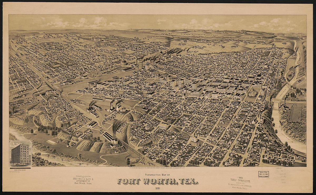 Perspective Map of Fort Worth, Texas 1891 by Relic Map Company