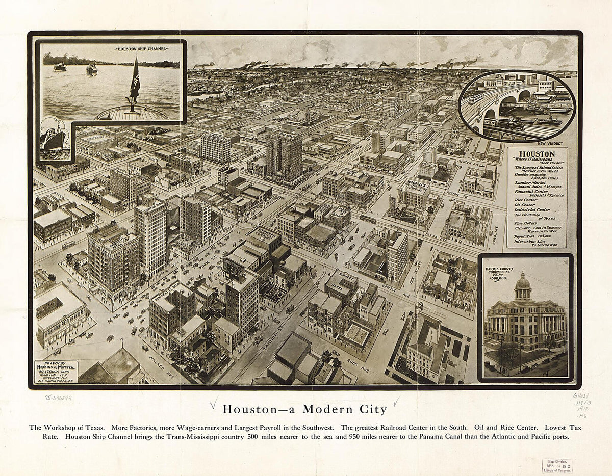 Houston, Texas, a Modern City 1912 by Relic Map Company