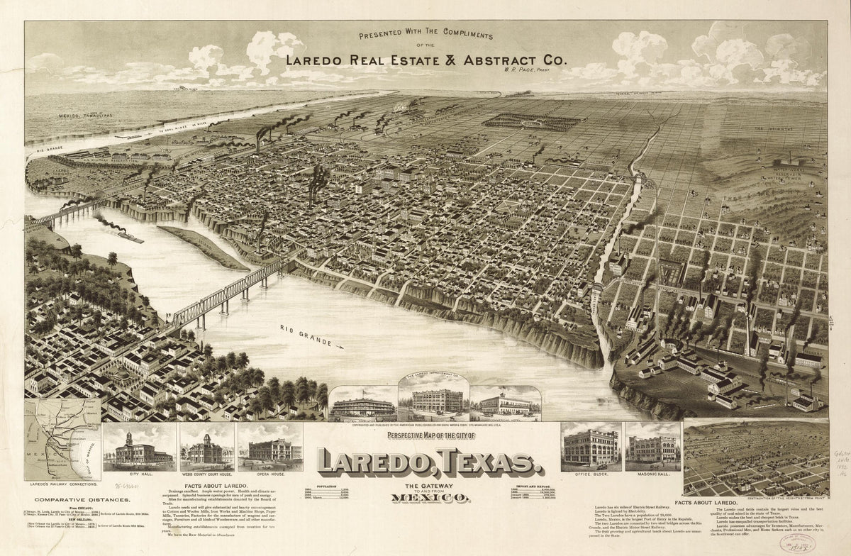 Perspective Map of the City of Laredo, Texas, the Gateway to and from Mexico 1892 by Relic Map Company