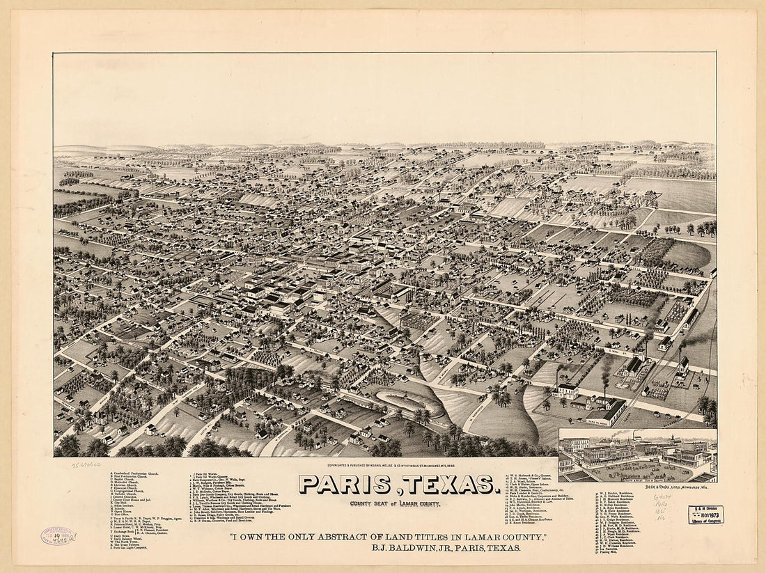 This old map of Paris, Texas, County Seat of Lamar County from 1885 was created by  Beck &amp; Pauli, Wellge &amp; Co Norris in 1885