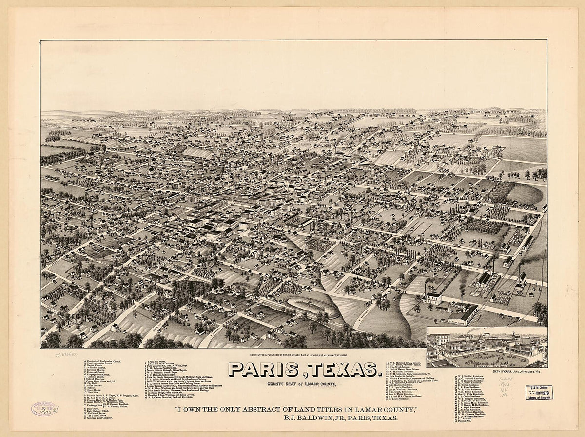 Paris, Texas, County Seat of Lamar County 1885 by Relic Map Company