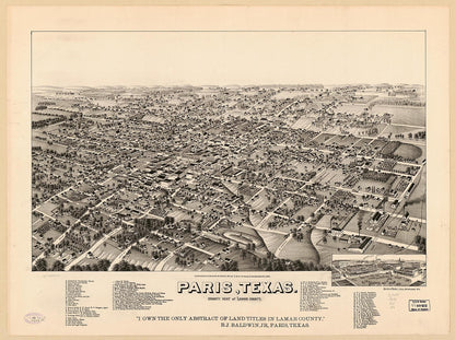 Paris, Texas, County Seat of Lamar County 1885 by Relic Map Company