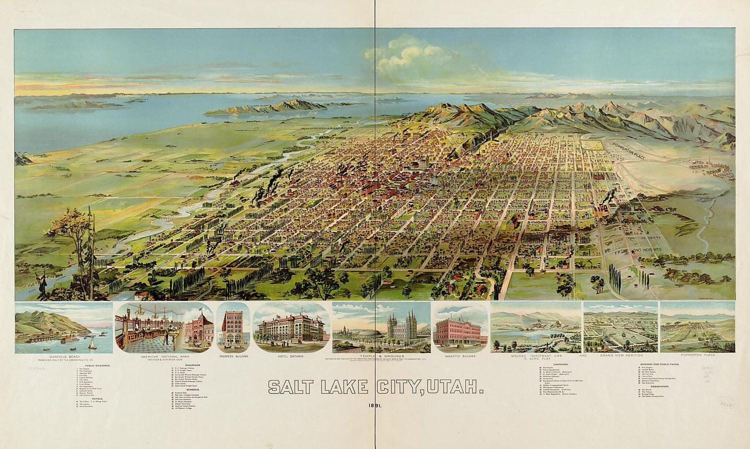 This old map of Salt Lake City, Utah from 1891 was created by Wis.) American Publishing Co. (Milwaukee, H. (Henry) Wellge in 1891