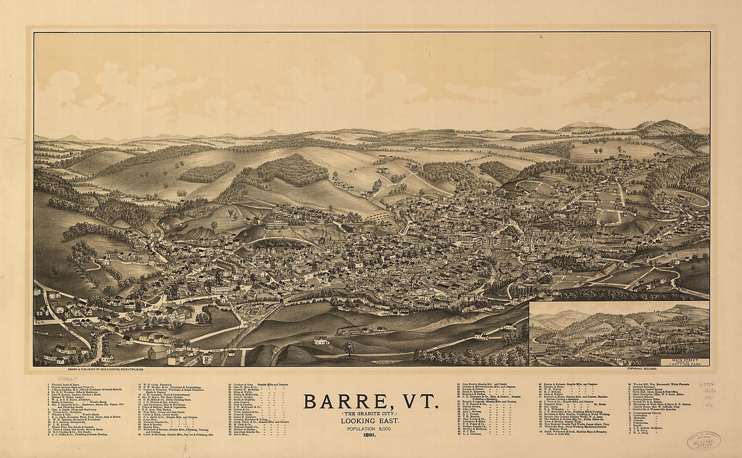 This old map of Barre, Vermont (the Granite City) from 1891 was created by George E. Norris in 1891