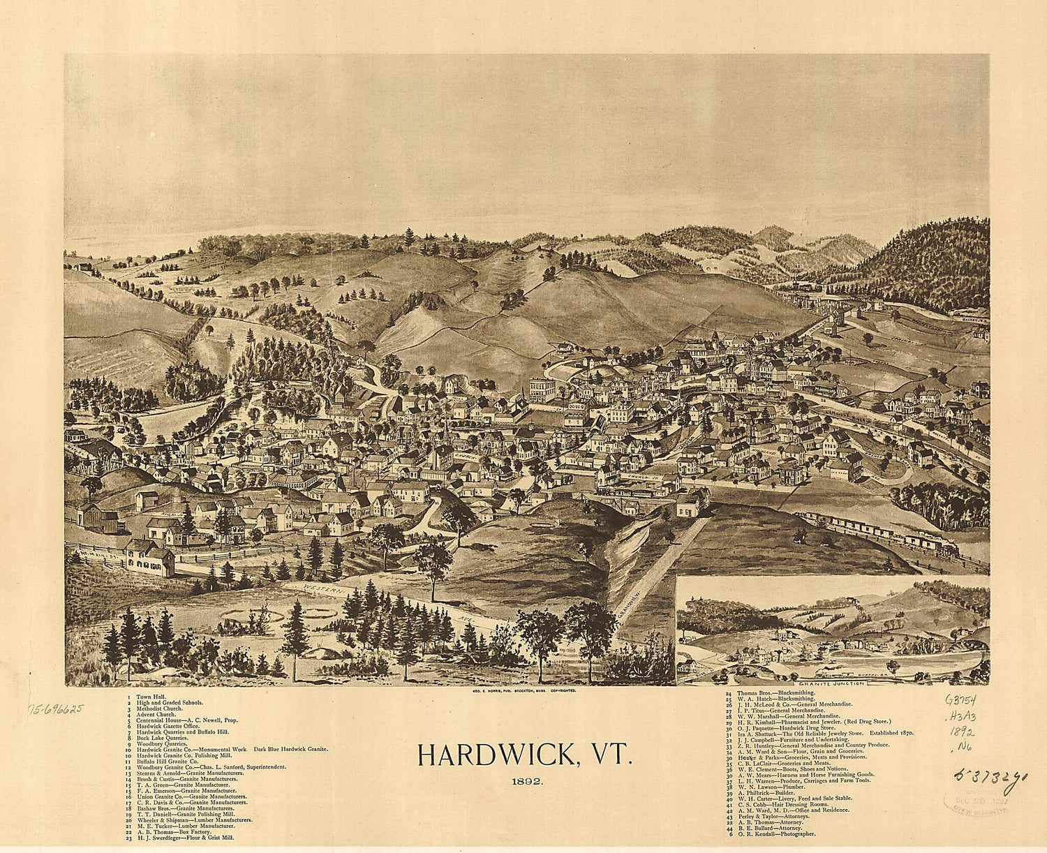 This old map of Hardwick, Vermont from 1892 was created by George E. Norris in 1892