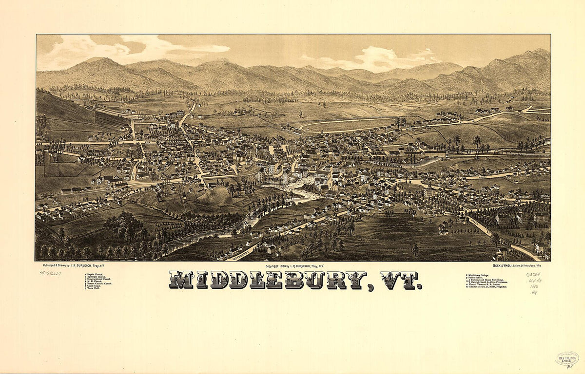 Middlebury, Vermont 1886 by Relic Map Company