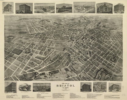 Aero View of Bristol, Va.=Tenn. 1912 by Relic Map Company