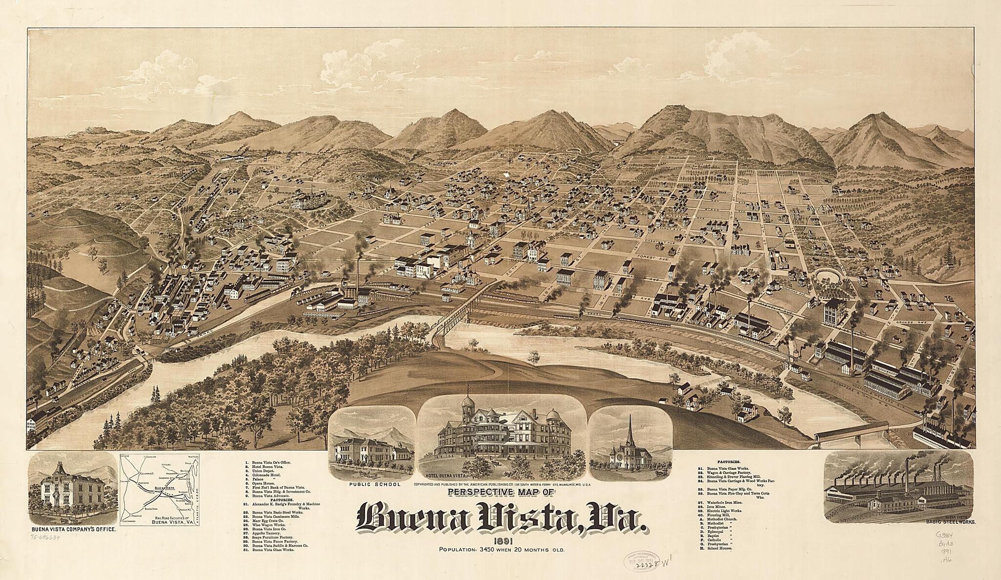 This old map of Perspective Map of Buena Vista, Virginia from 1891 was created by Wis.) American Publishing Co. (Milwaukee in 1891