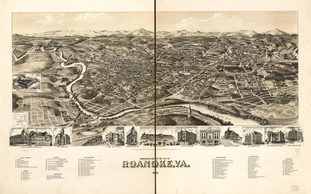 Perspective Map of the City of Roanoke, Va. 1891 by Relic Map Company