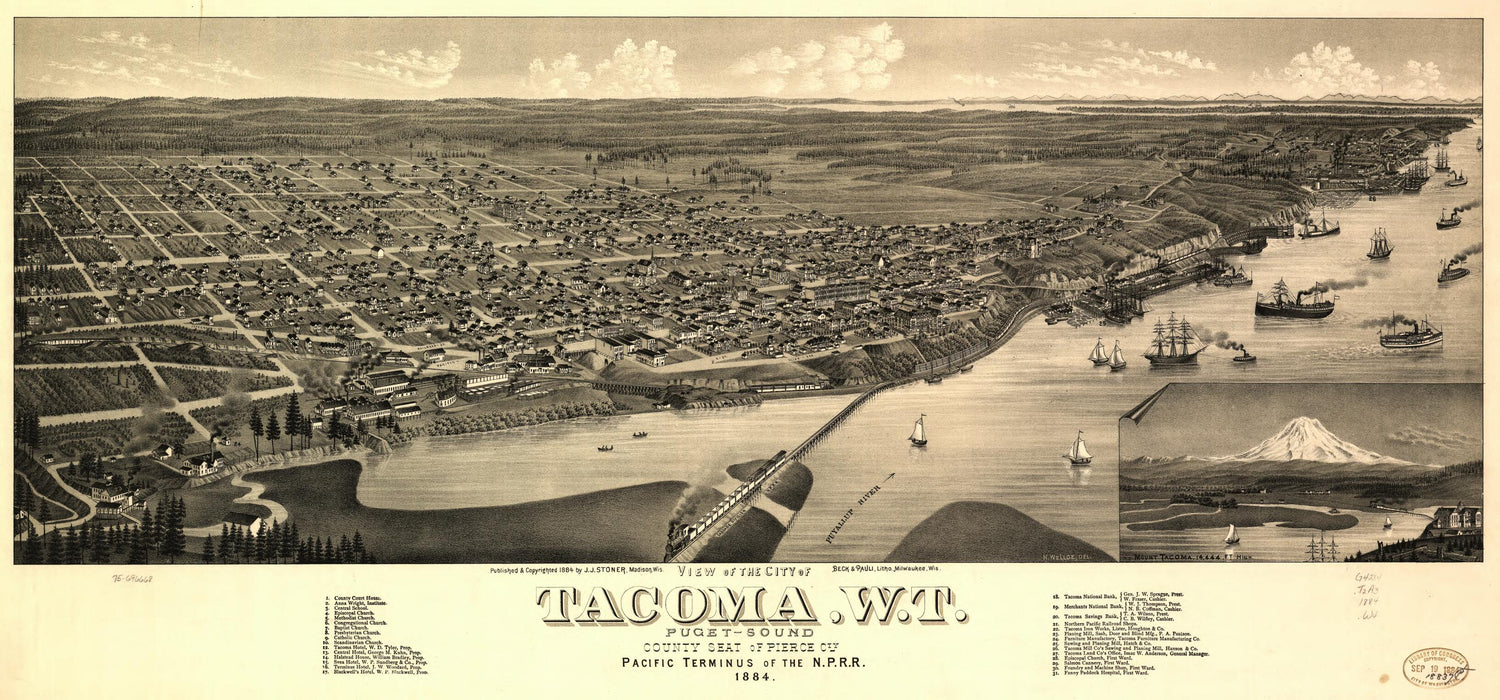 This old map of Sound, County Seat of Pierce Cty. from 1884 was created by  Beck &amp; Pauli, J. J. Stoner, H. (Henry) Wellge in 1884