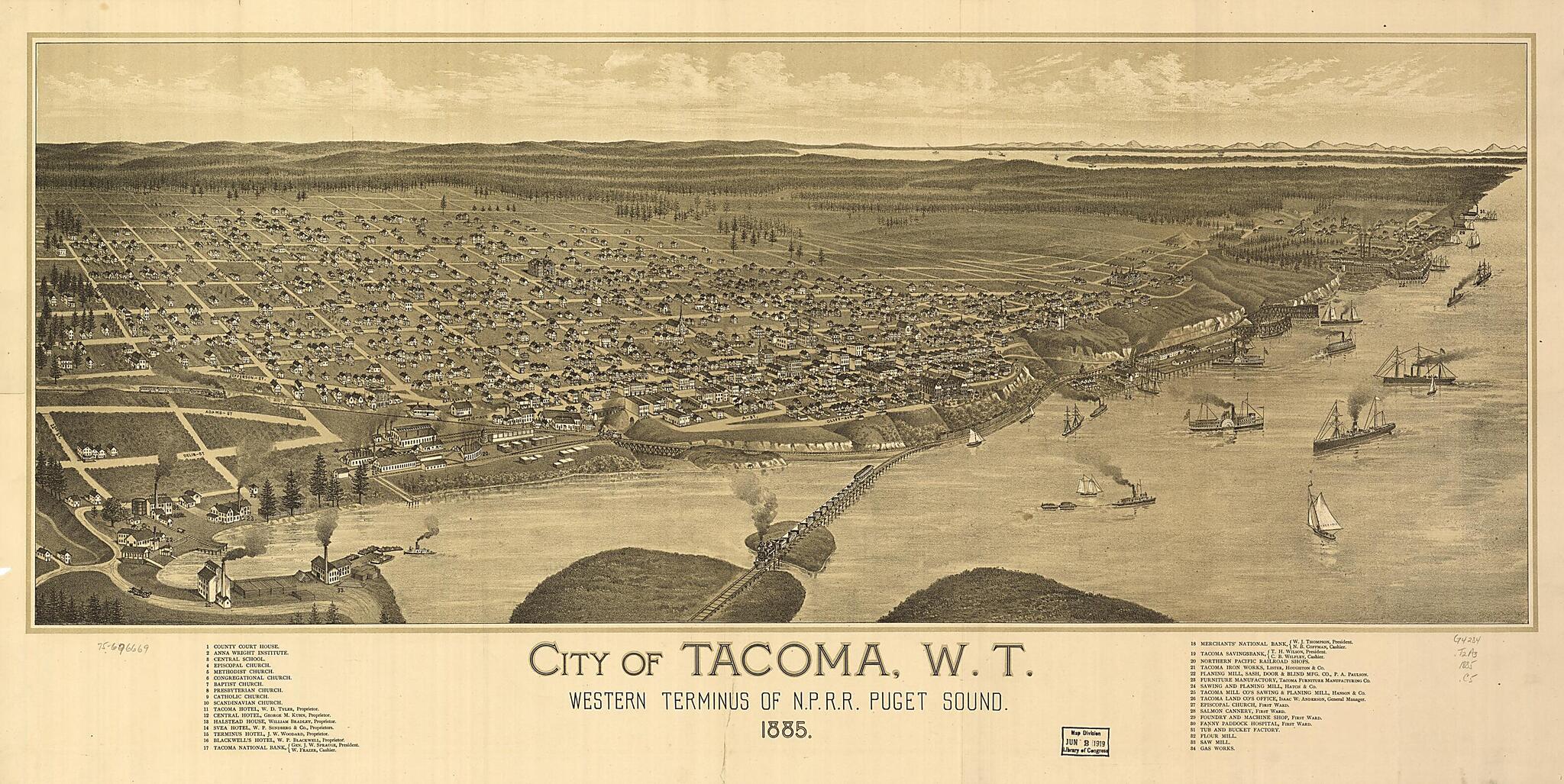 This old map of City of Tacoma, W.T., Western Terminus of N.P.Railroad Puget Sound from 1885 was created by  in 1885