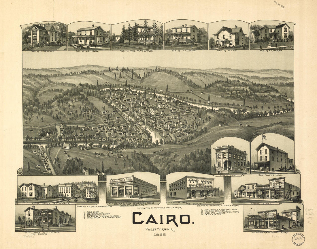 This old map of Cairo, West Virginia from 1899 was created by T. M. (Thaddeus Mortimer) Fowler, James B. Moyer in 1899
