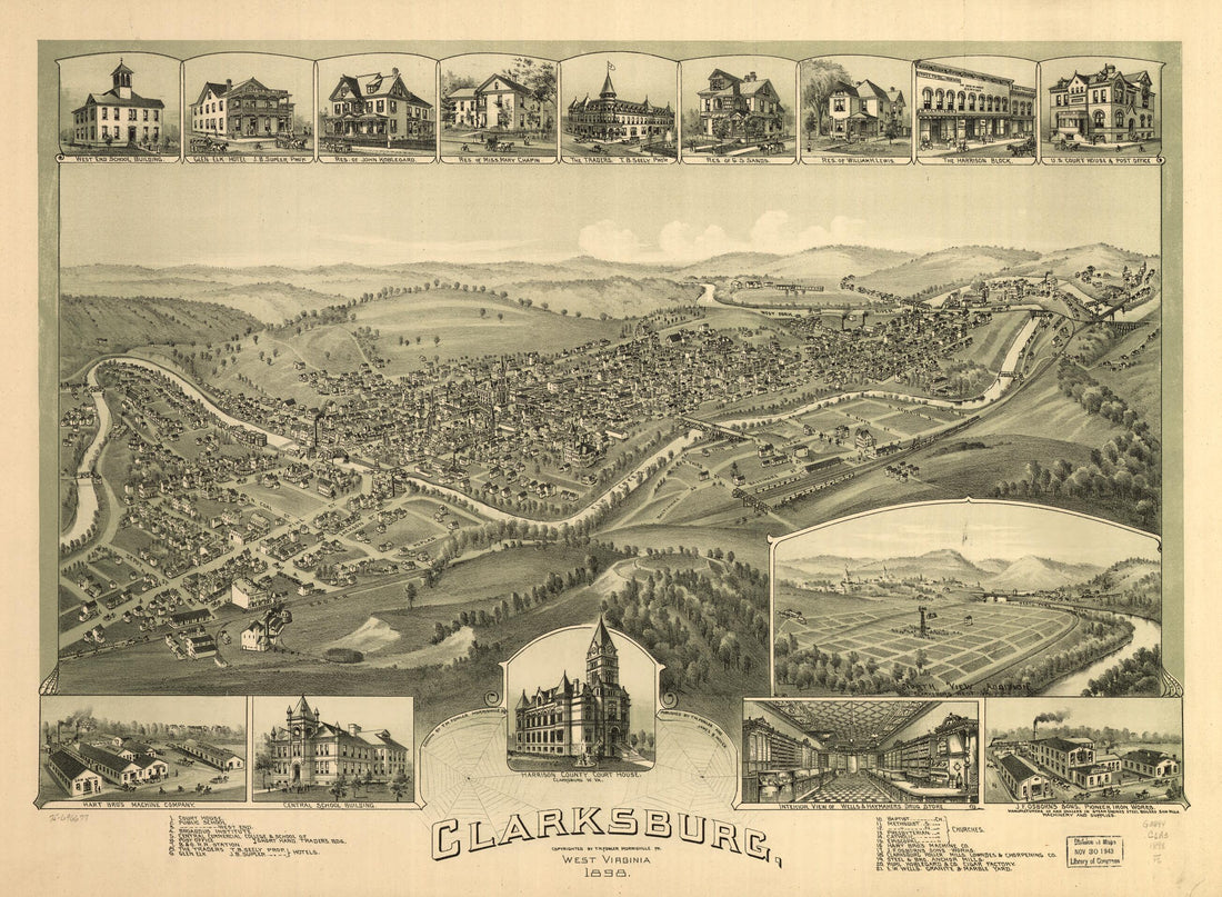 This old map of Clarksburg, West Virginia from 1898 was created by T. M. (Thaddeus Mortimer) Fowler, James B. Moyer in 1898