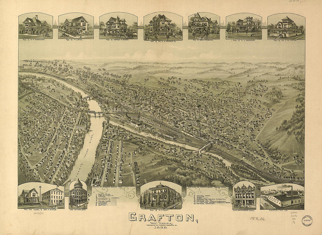 This old map of Grafton, West Virginia from 1898 was created by A. E. (Albert E.) Downs,  Fowler &amp; Downs, T. M. (Thaddeus Mortimer) Fowler in 1898