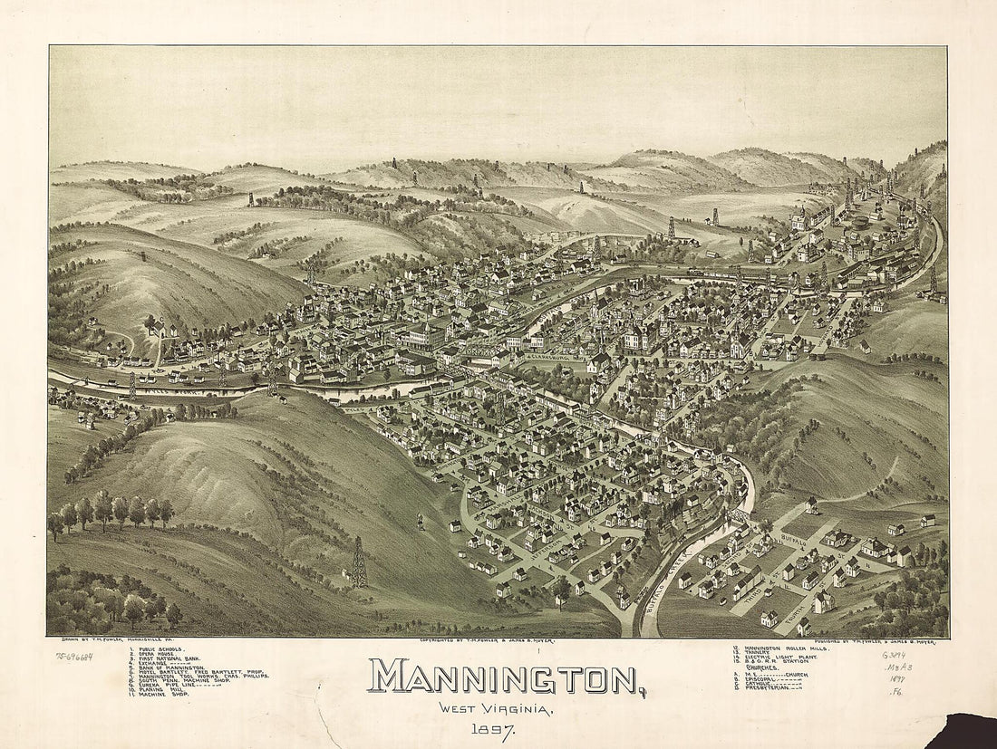 This old map of Mannington, West Virginia from 1897 was created by T. M. (Thaddeus Mortimer) Fowler, James B. Moyer in 1897