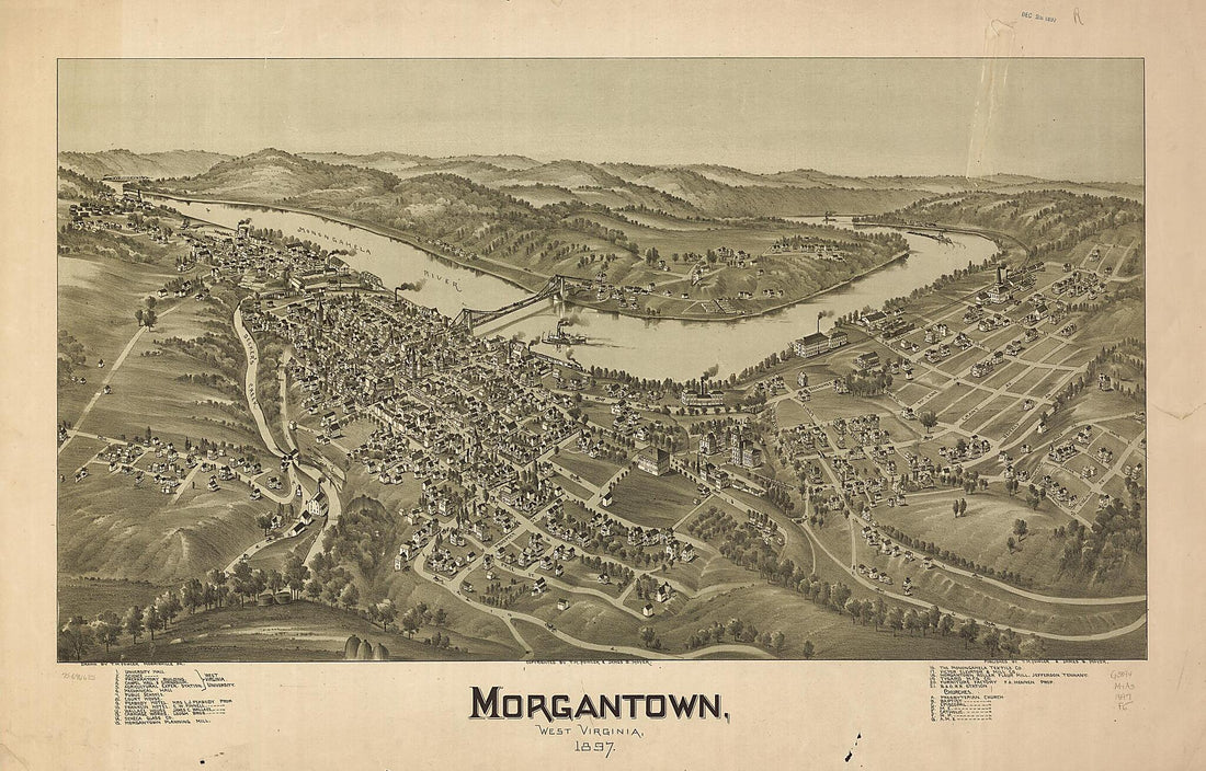 This old map of Morgantown, West Virginia from 1897 was created by T. M. (Thaddeus Mortimer) Fowler, James B. Moyer in 1897