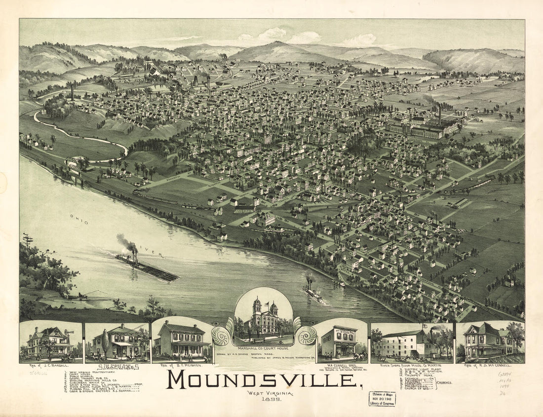 This old map of Moundsville, West Virginia from 1899 was created by A. E. (Albert E.) Downs, James B. Moyer in 1899