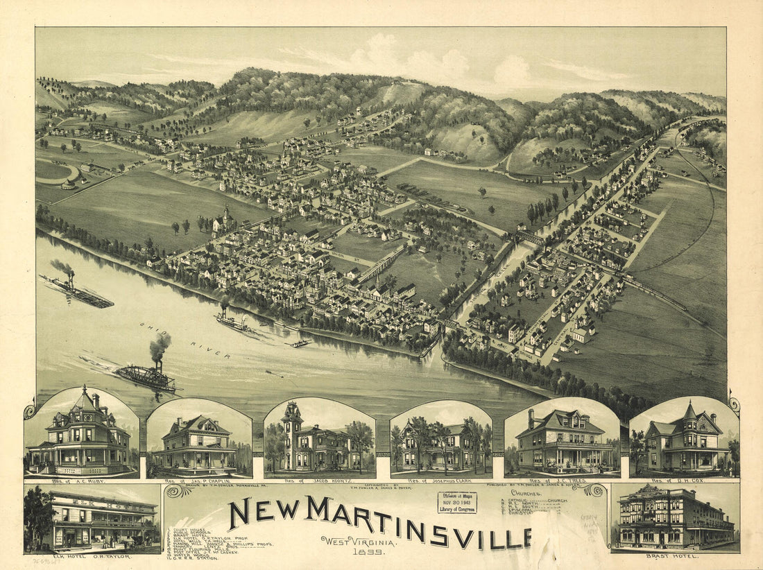 This old map of New Martinsville, West Virginia from 1899 was created by T. M. (Thaddeus Mortimer) Fowler, James B. Moyer in 1899