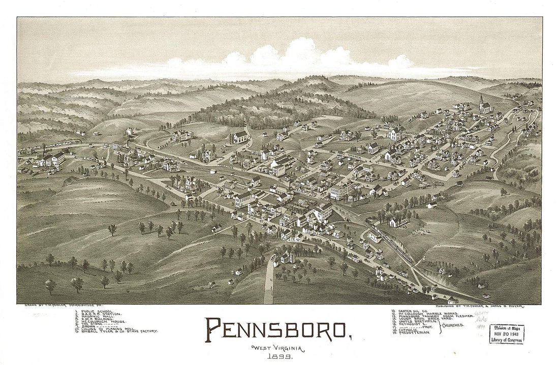 This old map of Pennsboro, West Virginia from 1899 was created by T. M. (Thaddeus Mortimer) Fowler, James B. Moyer in 1899